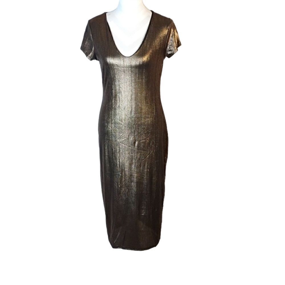 See You Monday Metallic Bodycon Midi Dress